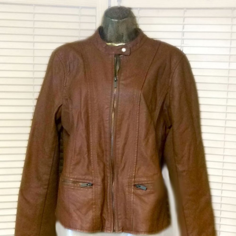 Ochre Faux Leather Moto Jacket